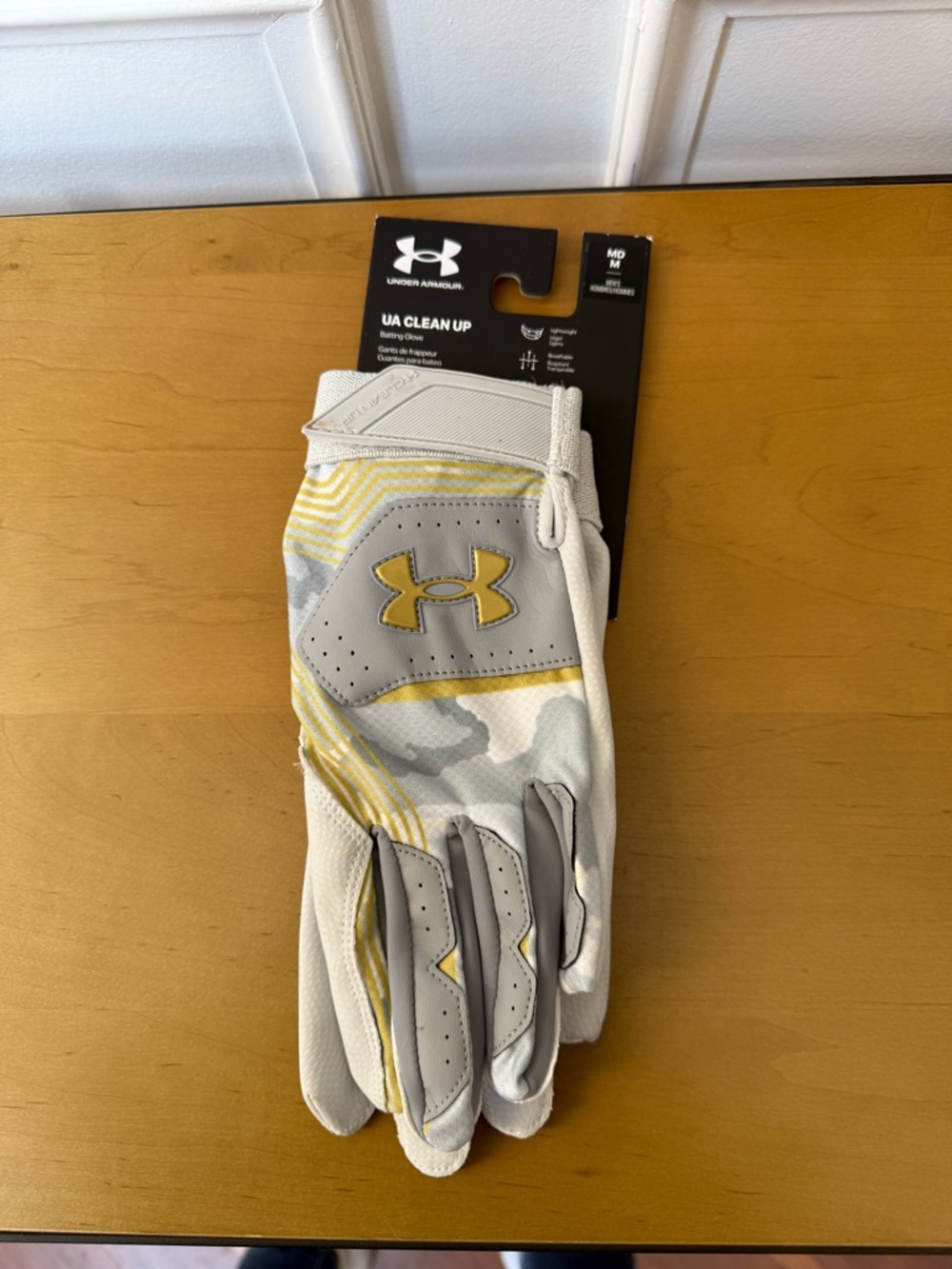 Under Armour White and Yellow UA Clean Up Batting Glove
